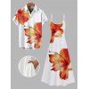 Vacation Couple Outfit Tropical Floral Pattern Spaghetti Strap Pocket A Line Dress and Roll Up Sleeve Shirt Matching Outfit - Orange S | US 4