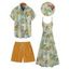 Vacation Couple Outfit Allover Tropical Leaf Pattern Spaghetti Strap Pocket A Line Long Dress and Roll Up Sleeve Shirt Solid Color Drawstring Beach Shorts Matching Outfit - Vert clair S | US 4