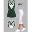 Casual Outfit Colorblock Textured Crossover O Ring Strap Ruched Long Faux Twinset Tank Top Lace Up Capri Pants and Sequins Butterfly Earrings Outfit - Vert profond S | US 4