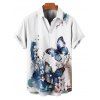 Vacation Couple Outfit Watercolor Ink Butterfly Peach Blossom Pattern Pocket Spaghetti Strap Dress and Roll Up Sleeve Shirt Matching Outfit - Blanc S | US 4