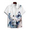 Vacation Couple Outfit Watercolor Ink Butterfly Peach Blossom Pattern Pocket Spaghetti Strap Dress and Roll Up Sleeve Shirt Matching Outfit - Blanc S | US 4