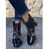 Gothic Outfit Crossover Self Belted Bowknot Tied Dress and Hollow Out Butterfly Hair Claw Beaded Lace Choker Floral Mesh Crystal High Heel Boots Outfit - Noir S | US 4