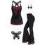 Gothic Outfit Lace Skulls Pattern Drape Colorblock O Ring Strap Butterfly Crossover Faux Twinset Tank Top Cinched Skirted Flare Pants and Heart Rose Rivet Earrings Outfit - Noir S | US 4