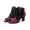 Casual Outfit Solid Color Butterfly Lace Crossover O Ring Strap Self-belted High Low Dress and Butterfly Earrings Zip Up High Heels Open Toe Sandals Outfit - Rouge foncé S | US 4