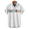 Chemise de Vacances Décontractée Colorée Motif de Feuille de Palmier à Manches Roulées - Blanc XL