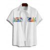 Chemise de Vacances Décontractée Colorée Motif de Feuille de Palmier à Manches Roulées - Blanc 5XL