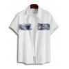 Chemise Décontractée Boutonnée Motif de Feuille de Palmier à Manches Roulées pour Homme - Blanc 4XL