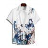 Chemise de Vacances Décontractée Plissée Fleur de Pêcher à Manches Roulées - Blanc 4XL