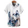 Chemise de Vacances Décontractée Plissée Fleur de Pêcher à Manches Roulées - Blanc 4XL