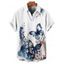 Chemise de Vacances Décontractée Plissée Fleur de Pêcher à Manches Roulées - Blanc 4XL