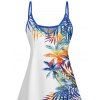 Robe de Plage à Bretelles Spaghetti à Motif Feuille de Palmier Tropical Coloré - Blanc XXXXXL | US 20