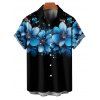 Chemise Décontractée Boutonnée Motif de Fleur à Pois à Manches Roulées pour Homme - Noir XL