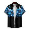 Chemise Décontractée Boutonnée Motif de Fleur à Pois à Manches Roulées pour Homme - Noir 5XL