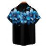 Chemise Décontractée Boutonnée Motif de Fleur à Pois à Manches Roulées pour Homme - Noir 5XL