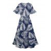 Robe de Vacances Ligne A Fendue Motif de Feuille Palmier à Manches Evasées à Col V - Bleu profond XXL | US 14