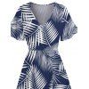 Robe de Vacances Ligne A Fendue Motif de Feuille Palmier à Manches Evasées à Col V - Bleu profond XXL | US 14