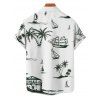 Vacation Couple Outfit Coconut Tree Print V Neck High Waist Spaghetti Strap Dress and Roll Up Sleeve Shirt Solid Color Drawstrings Beach Shorts Matching Outfit - Vert profond S | US 4