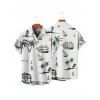 Vacation Couple Outfit Coconut Tree Print V Neck High Waist Spaghetti Strap Dress and Roll Up Sleeve Shirt Solid Color Drawstrings Beach Shorts Matching Outfit - Vert profond S | US 4