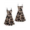 Vacation Couple Outfit Allover Leaf Pattern Spaghetti Strap A Line Tank Dress and Roll Up Sleeve Shirt Matching Outfit - Noir S | US 4