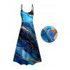 Vacation Couple Outfit Colorblock Marble Printed Spaghetti Strap A Line Tank Dress and Roll Up Sleeve Shirt Matching Outfit - Bleu profond S | US 4