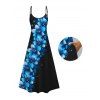 Vacation Couple Outfit Dots Floral Pattern Spaghetti Strap A Line Tank Dress and Roll Up Sleeve Shirt Matching Outfit - Noir S | US 4