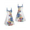 Vacation Couple Outfit Colorful Palm Leaf Print Spaghetti Strap A Line Tank Dress and Roll Up Sleeve Shirt Matching Outfit - Blanc S | US 4