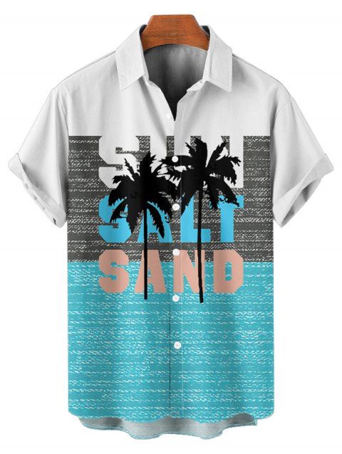 Chemise de Plage Lettre Motif de Palmier Coloré à Manches Roulées Boutonnée pour Homme