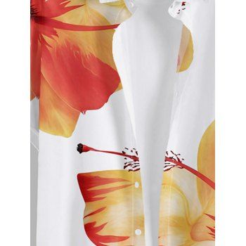 Men's Tropical Floral Pattern Vacation Shirt Button Up Roll Up Sleeve Beach Shirt