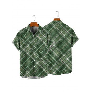 Vintage Couple Outfit Plaid Print Ruched Bust Empire Waist A Line Faux Twinset Dress and Roll Up Sleeve Shirt Retro Matching Outfit