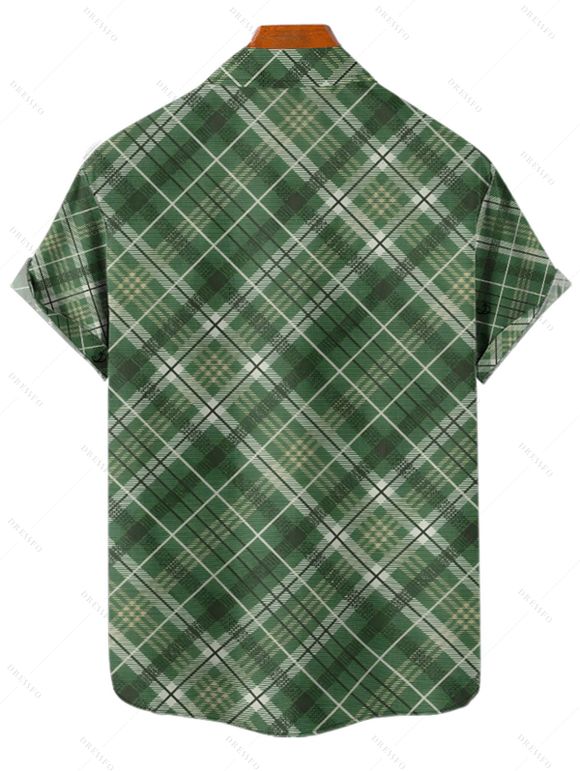 Vintage Couple Outfit Plaid Print Ruched Bust Empire Waist A Line Faux Twinset Dress and Roll Up Sleeve Shirt Retro Matching Outfit - Vert profond S | US 4