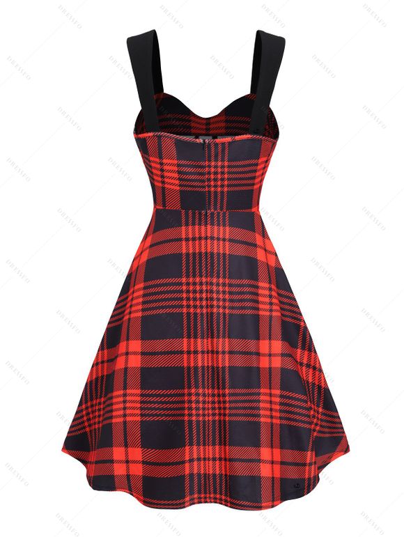 Mini Robe Moulante Ligne A à Carreaux Imprimé sans Manches avec Œillet à Lacets - Rouge XL | US 12