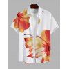 Chemise de Plage Motif de Fleur Tropicale Boutonnée à Manches Roulées pour Homme - Orange 5XL