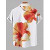 Chemise de Plage Motif de Fleur Tropicale Boutonnée à Manches Roulées pour Homme - Orange 5XL