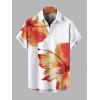 Chemise de Plage Motif de Fleur Tropicale Boutonnée à Manches Roulées pour Homme - Orange XL