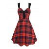 Mini Robe Moulante Ligne A à Carreaux Imprimé sans Manches avec Œillet à Lacets - Rouge XL | US 12