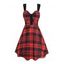 Mini Robe Moulante Ligne A à Carreaux Imprimé sans Manches avec Œillet à Lacets - Rouge XL | US 12