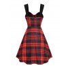 Mini Robe Moulante Ligne A à Carreaux Imprimé sans Manches avec Œillet à Lacets - Rouge XL | US 12
