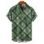 Chemise à Carreaux Vintage Boutonnée Manches Roulées à Col Relevé - Vert profond 4XL