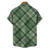 Chemise à Carreaux Vintage Boutonnée Manches Roulées à Col Relevé - Vert profond 5XL