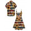 Patriotic Couple Outfit Star Striped Sunflower Pattern Spaghetti Strap A Line Tank Dress and Roll Up Sleeve Shirt Independence Day Outfit - multicolor A S | US 4