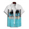 Vacation Couple Outfit Colorblock Palm Tree Letter Pattern Spaghetti Strap A Line Tank Dress and Roll Up Sleeve Shirt Matching Outfit - Vert clair S | US 4