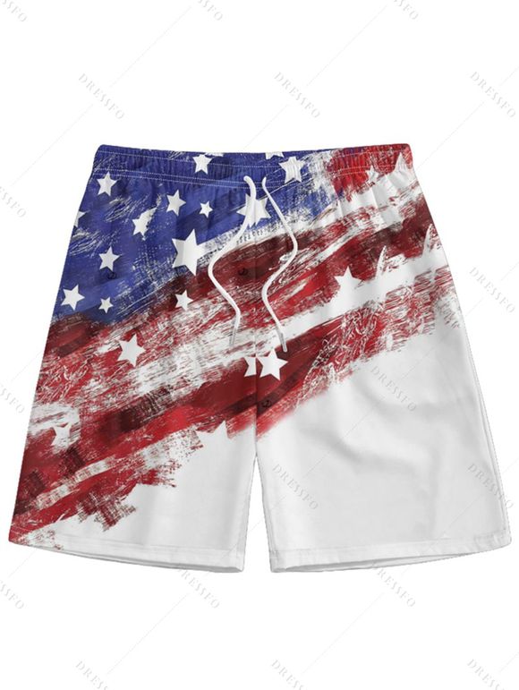 Patriotic Couple Outfit American Flag Striped Star Pattern Spaghetti Strap A Line Tank Dress and Roll Up Sleeve Shirt Drawstrings Shorts Matching Outfit - Bleu S | US 4