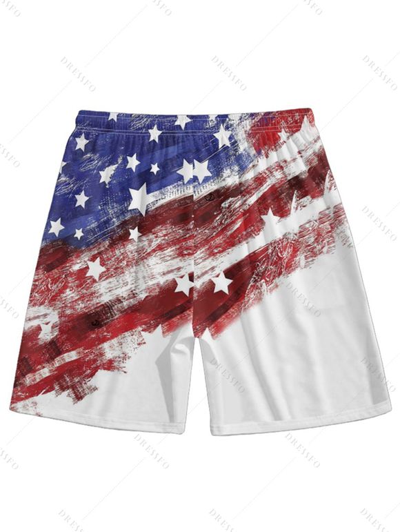 Patriotic Couple Outfit American Flag Striped Star Pattern Spaghetti Strap A Line Tank Dress and Roll Up Sleeve Shirt Drawstrings Shorts Matching Outfit - Bleu S | US 4