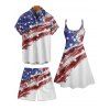 Patriotic Couple Outfit American Flag Striped Star Pattern Spaghetti Strap A Line Tank Dress and Roll Up Sleeve Shirt Drawstrings Shorts Matching Outfit - Bleu S | US 4