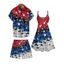 Patriotic Couple Outfit Star Striped Pattern American Flag Spaghetti Strap A Line Tank Dress and Roll Up Sleeve Shirt Drawstrings Shorts Matching Outfit - multicolor S | US 4