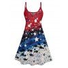 Patriotic Couple Outfit Star Striped Pattern American Flag Spaghetti Strap A Line Tank Dress and Roll Up Sleeve Shirt Drawstrings Shorts Matching Outfit - multicolor S | US 4