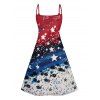 Patriotic Couple Outfit Star Striped Pattern American Flag Spaghetti Strap A Line Tank Dress and Roll Up Sleeve Shirt Drawstrings Shorts Matching Outfit - multicolor S | US 4