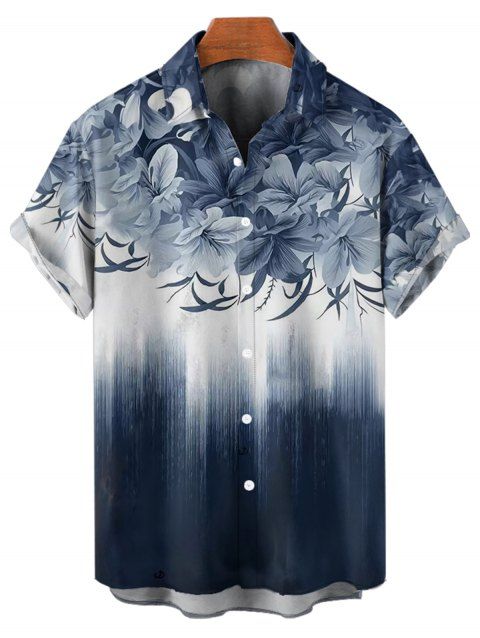 Chemise de Vacances Décontractée Boutonnée Motif de Feuille Ombre à Manches Roulées