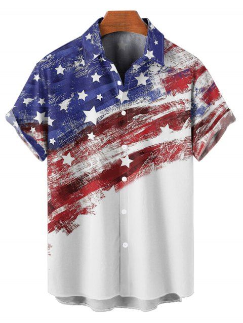 Chemise Décontractée Boutonnée Drapeau Américain à Manches Roulées