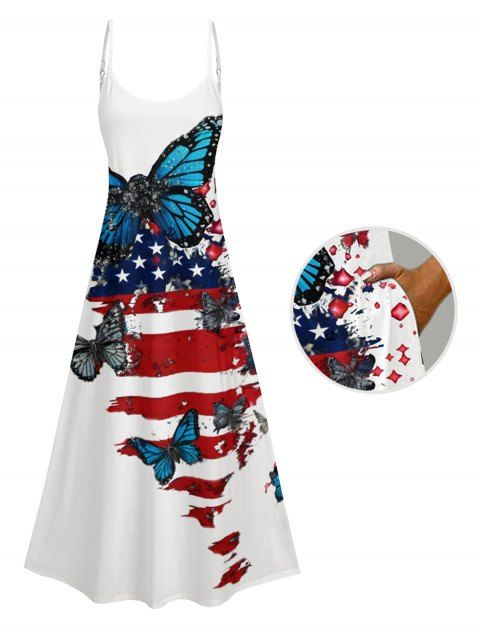 Robe Ligne A Rayée Etoile Papillon Imprimés à Bretelle Fine